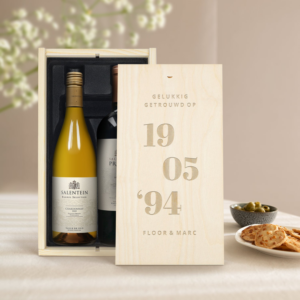 Wijnpakket in gegraveerde kist - Salentein - Pinot Noir en Chardonnay